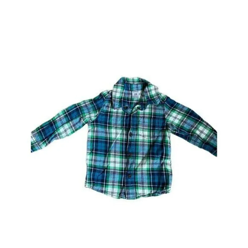 Blue Green Plaid, Long Sleeve Button Up